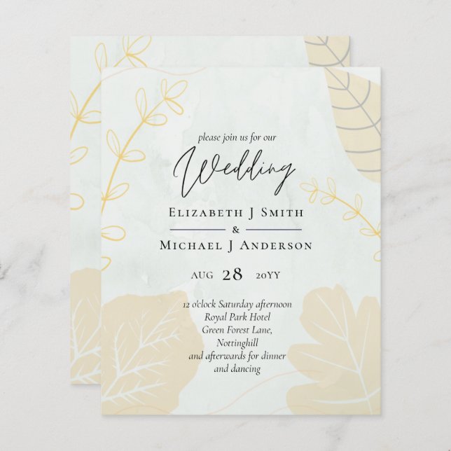LeahG Mariage Budget Gold Grey Feuilles automnales (Devant / Derrière)