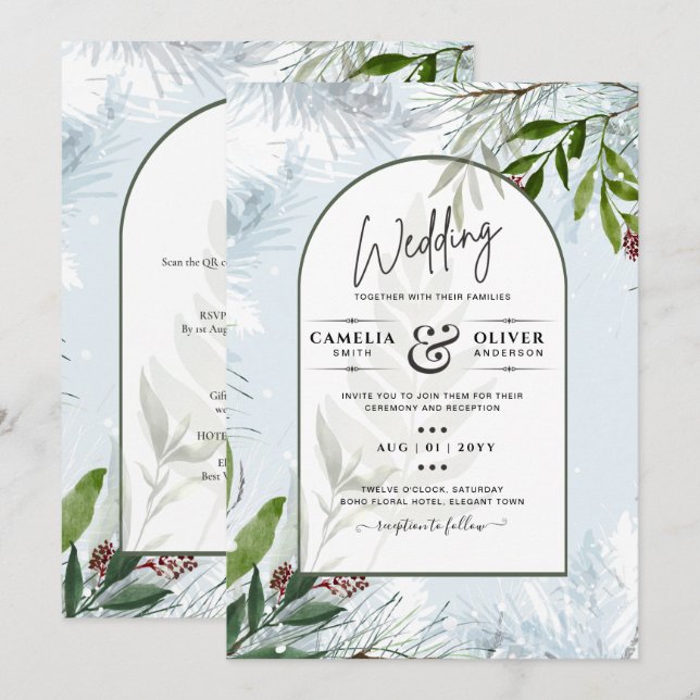 LeahG Mariage d'hiver Aqua Blue Green INVITATION (Devant / Derrière)