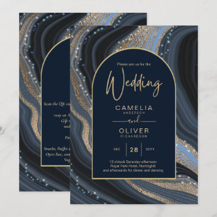 LeahG Navy Blue Gold Agate STARRY NIGHT Wedding  Invitation