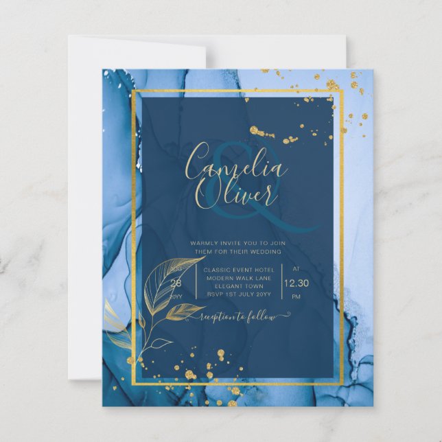 LeahG® Navy Blue Gold Alcohol Ink Wedding (Front)
