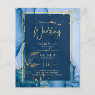 LeahG® Navy Blue Gold Alcohol Ink Wedding Flyer
