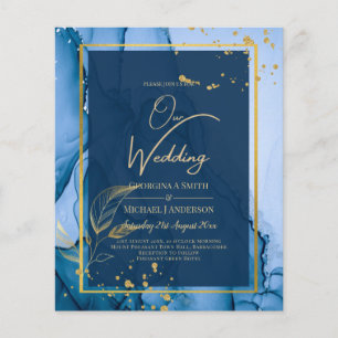 LeahG® Navy Blue Gold Alcohol Ink Wedding Flyer