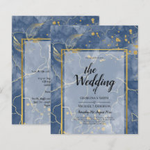 LeahG Navy Blue Gold INK Abstract Wedding INVITE