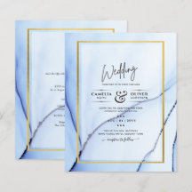 LeahG Navy Blue Gold INK Abstract Wedding INVITE