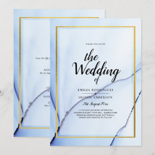 LeahG Navy Blue Gold INK Abstract Wedding INVITE