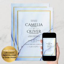 LeahG Navy Blue Gold INK Abstract Wedding INVITE