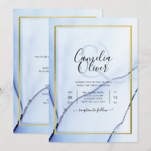 LeahG Navy Blue Gold INK Abstract Wedding INVITE