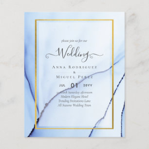 LeahG Navy Blue Gold INK Abstract Wedding INVITE Flyer