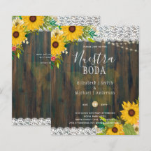 LeahG Nuestra Boda Sunflowers Lace Lights Invite