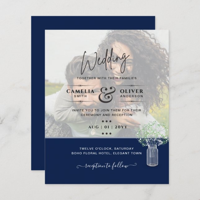 LeahG PHOTO OVERLAY Gypsophila Wedding Invite (Front/Back)