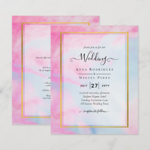 LeahG Pink Aqua Blue Gold INK Wedding INVITE