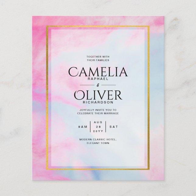 LeahG Pink Aqua Blue Gold INK Wedding INVITE Flyer (Front)