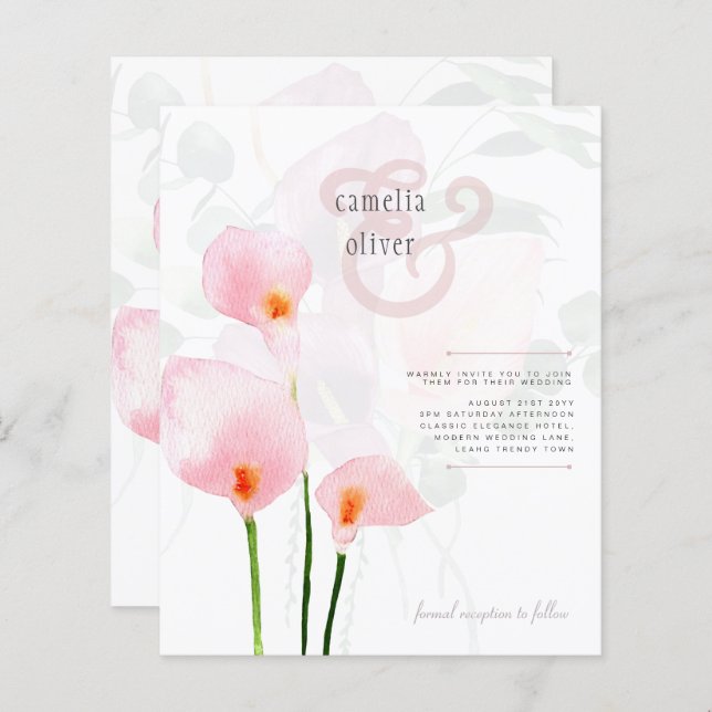 LeahG Pink Calla Lily Floral Wedding Invite (Front/Back)