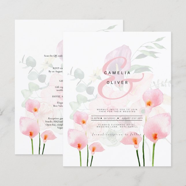 LeahG Pink Calla Lily Floral Wedding Invite (Front/Back)