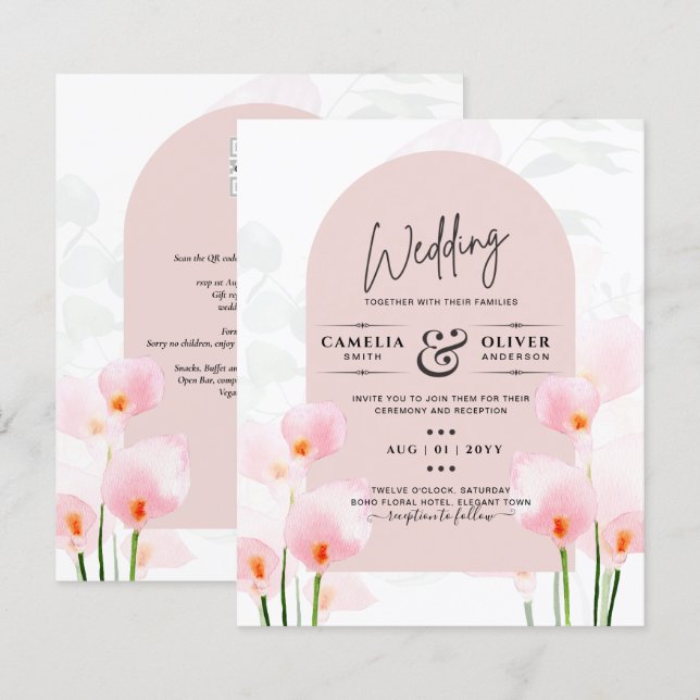 LeahG Pink Calla Lily Floral Wedding Invite (Front/Back)