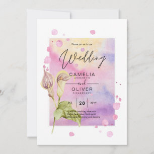 LeahG Pink Calla Lily Floral Wedding Invite allin1
