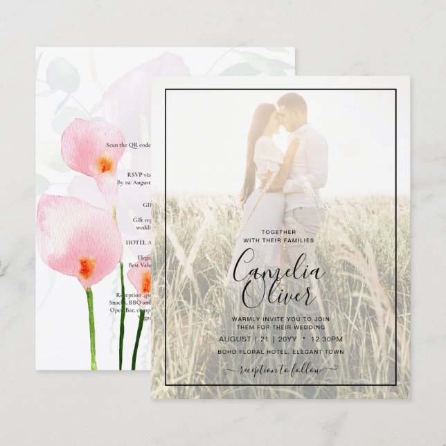 LeahG Pink Calla Lily Photo Overlay Wedding Invite (Front/Back)