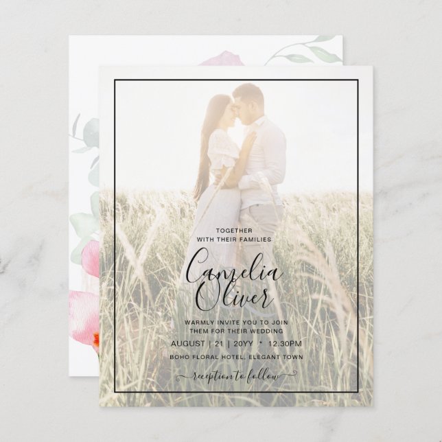 LeahG Pink Calla Lily Photo Overlay Wedding Invite (Front/Back)