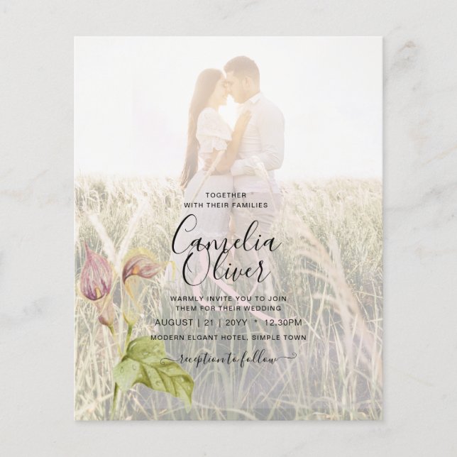 LeahG Pink Calla Lily PHOTO Overlay Wedding Invite Flyer (Front)