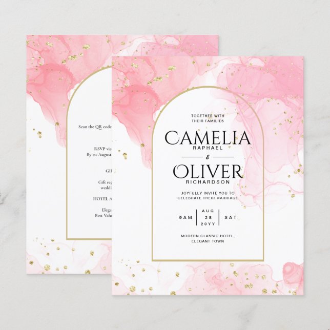 LeahG PINK GOLD INK Abstract Wedding INVITE (Front/Back)
