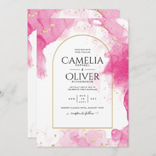 LeahG PINK GOLD INK Abstract Wedding INVITE