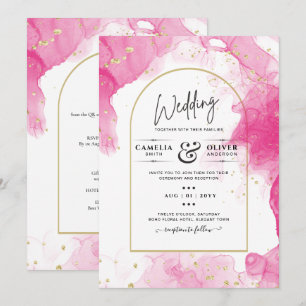 LeahG PINK GOLD INK Abstract Wedding INVITE