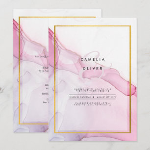 LeahG PINK Purple Ink Abstract Wedding INVITE