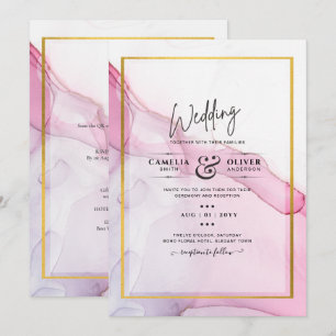 LeahG PINK Purple Ink Abstract Wedding INVITE