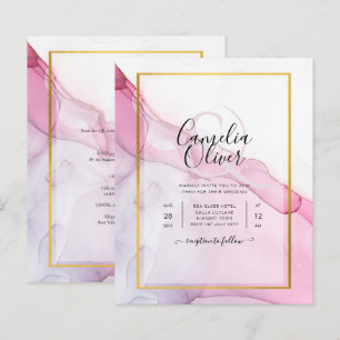LeahG PINK Purple Ink Abstract Wedding INVITE