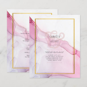 LeahG PINK Purple Ink Abstract Wedding INVITE