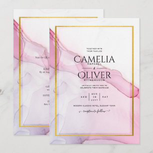 LeahG PINK Purple Ink Abstract Wedding INVITE