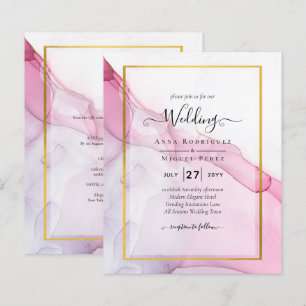 LeahG PINK Purple Ink Abstract Wedding INVITE