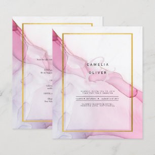 LeahG PINK Purple Ink Abstract Wedding INVITE