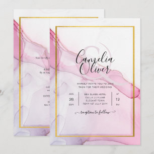 LeahG PINK Purple Ink Abstract Wedding INVITE