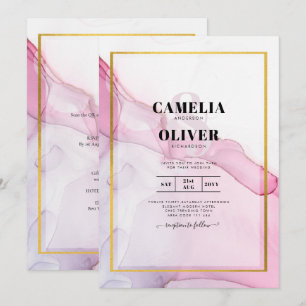 LeahG PINK Purple Ink Abstract Wedding INVITE