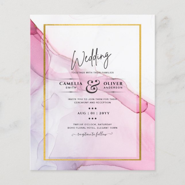 LeahG PINK Purple Ink Abstract Wedding INVITE Flyer (Front)