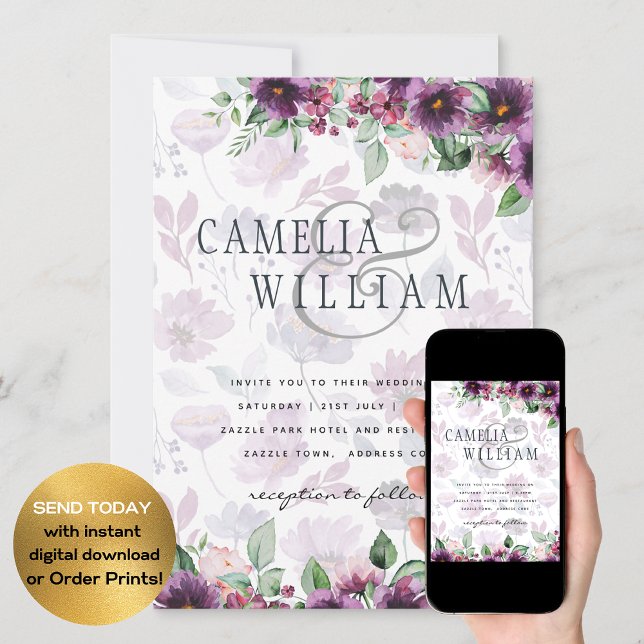 LeahG Plum Purple Berry Floral Wedding Fall Winter Invitation (Creator Uploaded)