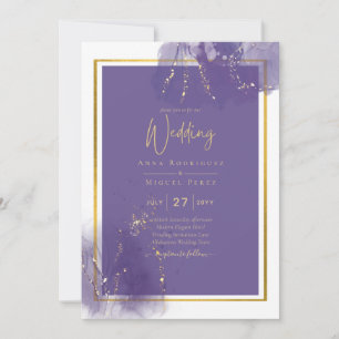 LeahG PURPLE GOLD Wedding Lavender ALCOHOL INK Invitation