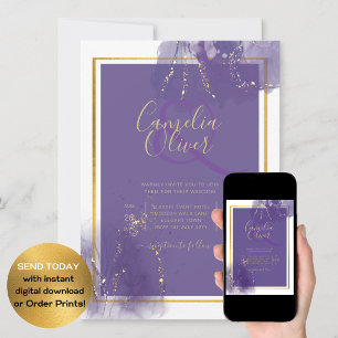 LeahG PURPLE GOLD Wedding Lavender ALCOHOL INK Invitation