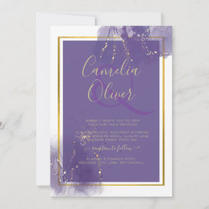 LeahG PURPLE GOLD Wedding Lavender ALCOHOL INK Invitation