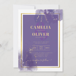LeahG PURPLE GOLD Wedding Lavender ALCOHOL INK Invitation