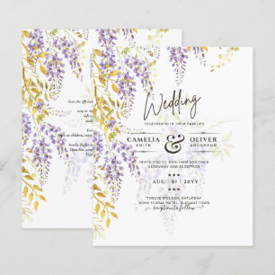 LeahG Purple Gold WISTERIA Floral Wedding INVITE