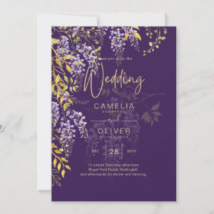 LeahG Purple Gold WISTERIA Floral Wedding INVITE