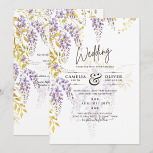 LeahG Purple Gold WISTERIA Floral Wedding INVITE