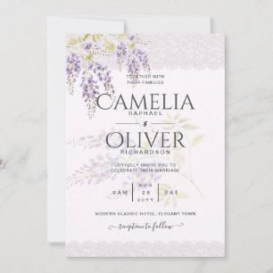 LeahG Purple WISTERIA Lace Floral Wedding INVITE