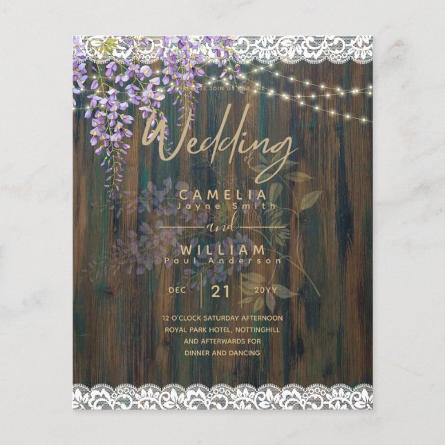 LeahG Purple WISTERIA Rustic Lace Wedding Flyer (Front)