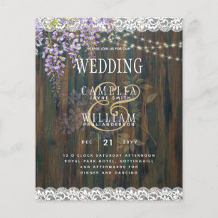 LeahG Purple WISTERIA Rustic Lace Wedding Flyer