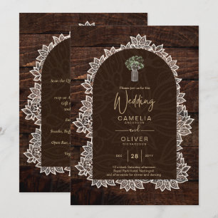 LeahG Rustic Lace Gypsophila Wood Wedding INVITE