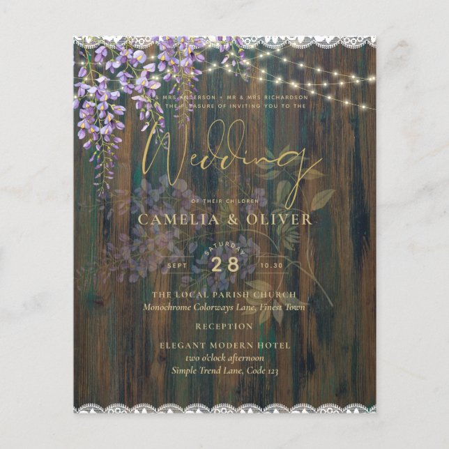 LeahG Rustic WISTERIA Lace Floral Wedding INVITE Flyer (Front)