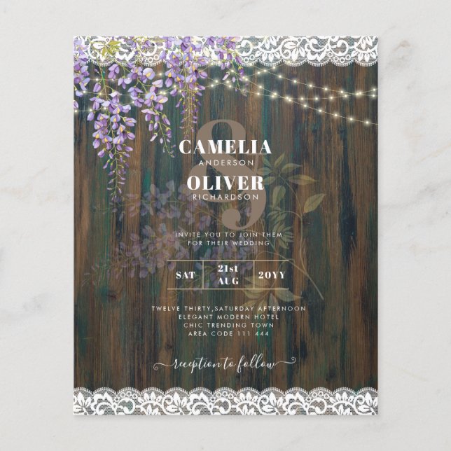 LeahG Rustic WISTERIA Lace Floral Wedding INVITE Flyer (Front)
